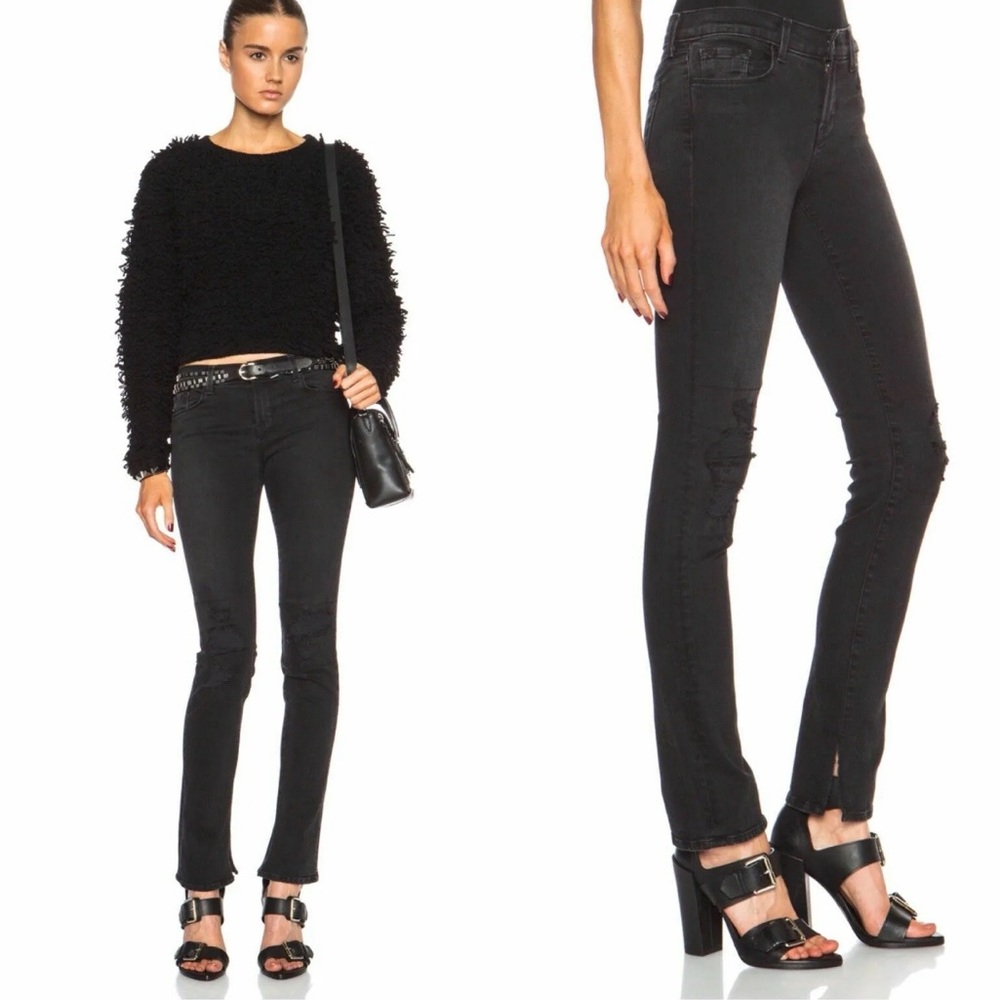 J BRAND Rail Skinny Distressed Mid Rise Skinny Jeans in Break Up, Sz 24 Preworn